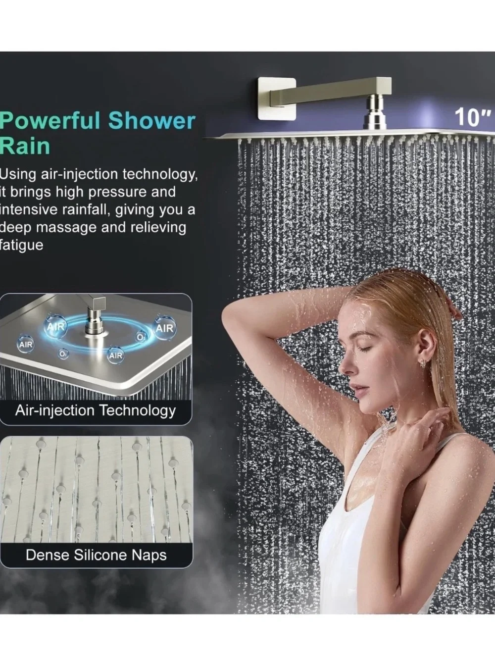 SR SUN RISE 12 Inch Square Shower System, Rain Shower Head and Slide Bar Hand...